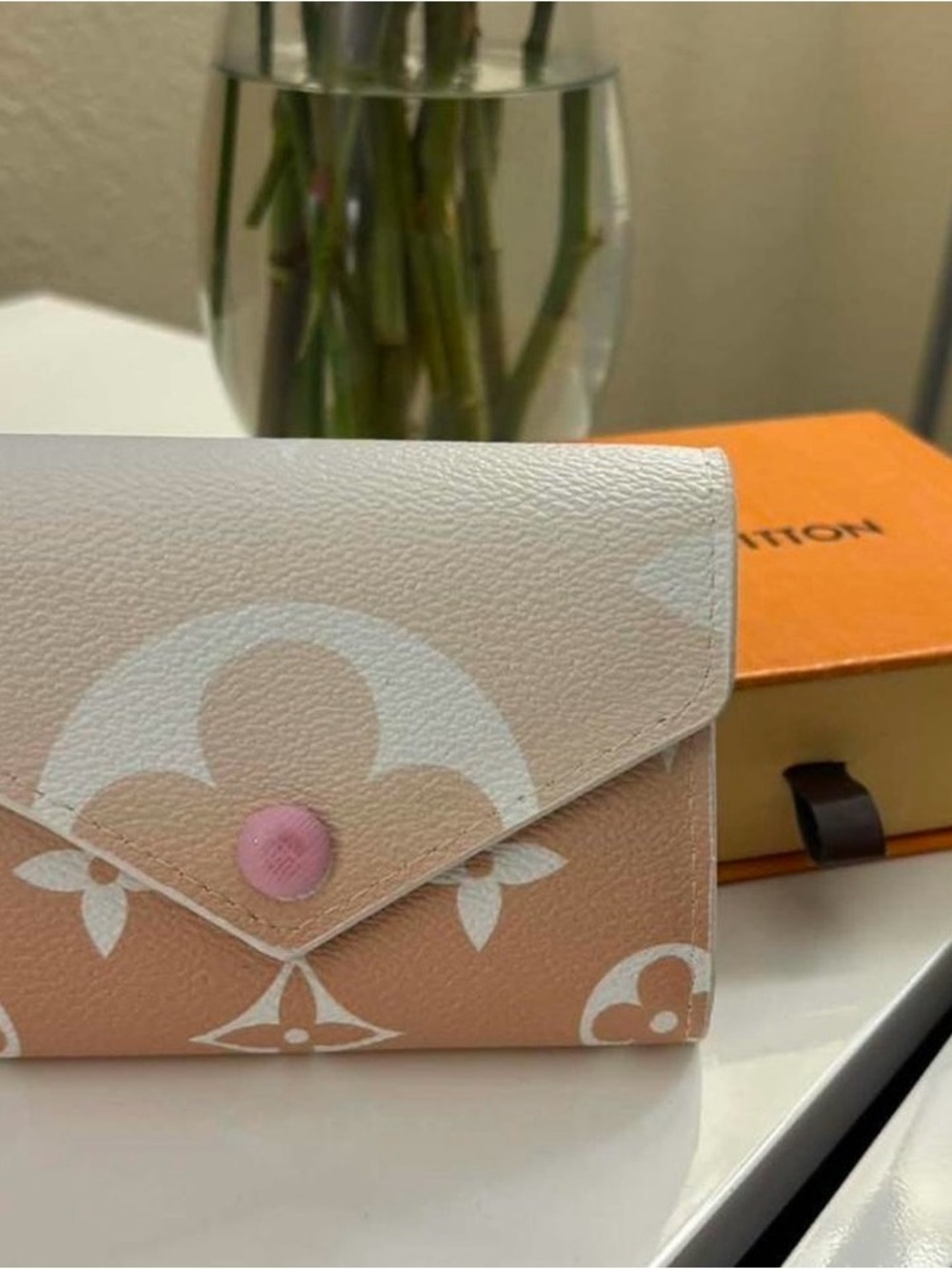 Authentic Louis Vuitton Pink and White Monogram Compact Wallet